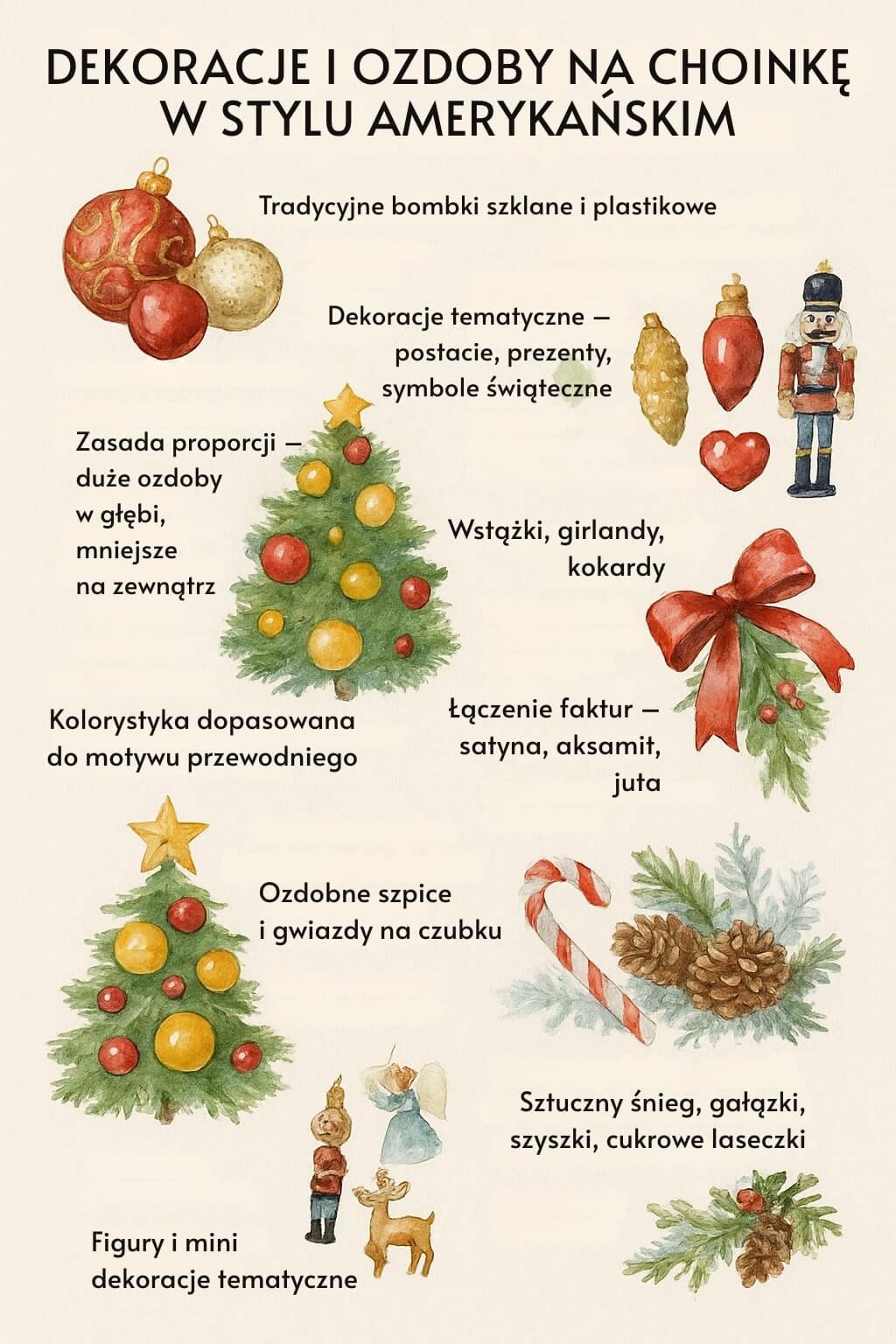 Dekoracje idealne na choinkę w stylu amerykańskim